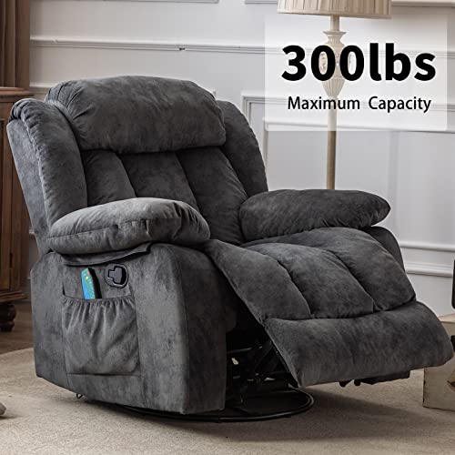 Massage Swivel Rocker Recliner Chair with Heat and Vibration, Grey M1757