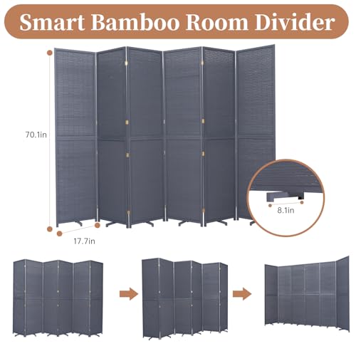 Bamboo Room Divider 4 Panel Freestanding Folding Privacy Screen T33053
