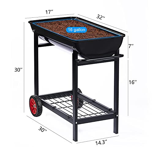 Metal Raised Planter Box on Wheels with Gardening Kit, Mobile Garden Bed Cart with Legs W630963