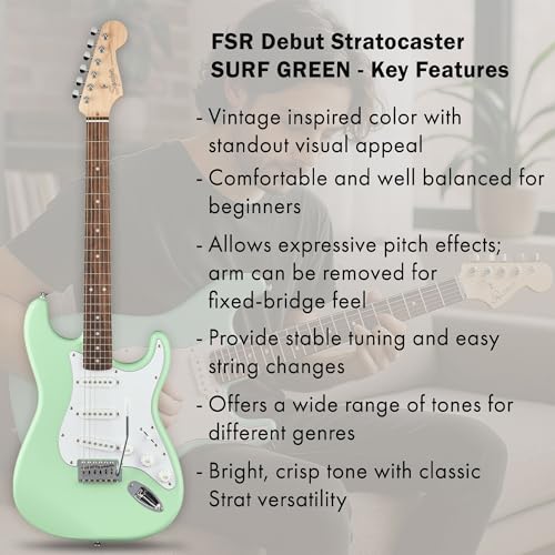 Stratocaster Electric Guitar Bundle with Amplifier, Gig Bag, Strap, Cable, Picks, and DVD F102