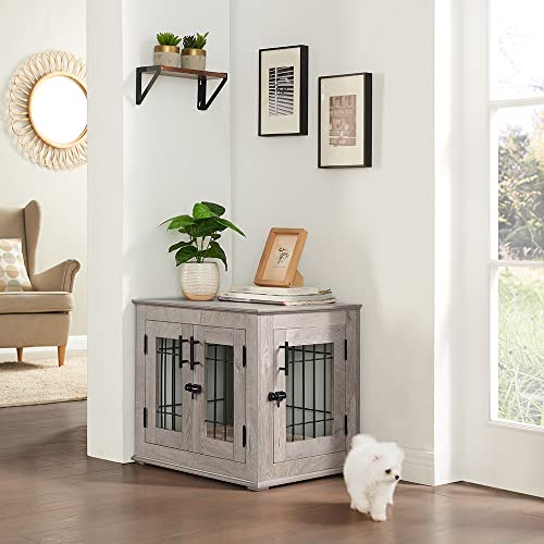 Wooden Dog Crate End Table with Double Doors and Pet Bed E595686