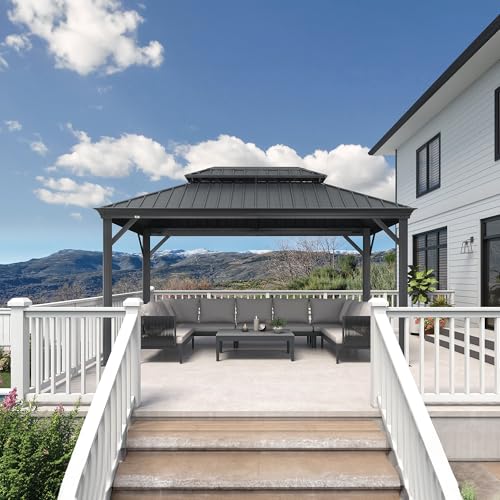 10' x 14' Permanent Hardtop Gazebo with Galvanized Steel Double Roof, Curtains and Netting Included M871