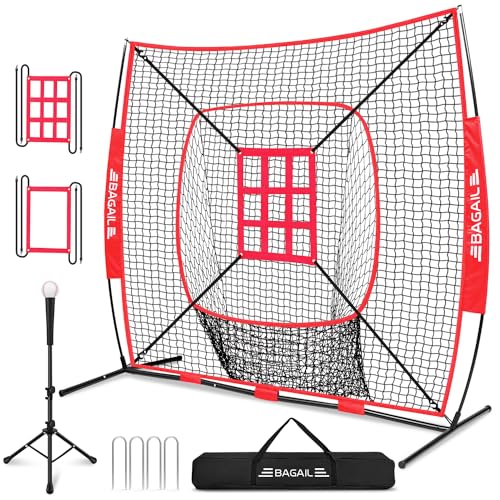 Baseball & Softball Practice Net with Bow Frame, Portable, with Batting Tee and Carry Bag B6660