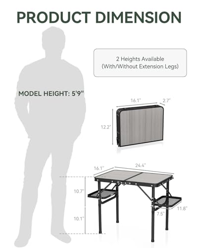 Folding Camping Table Small 2ft, Portable with Extra Space, Aluminum V581