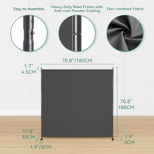 8-Panel 6 ft Tall Indoor Folding Room Divider, Portable Privacy Screen, Freestanding Partition, Dark Grey G253901