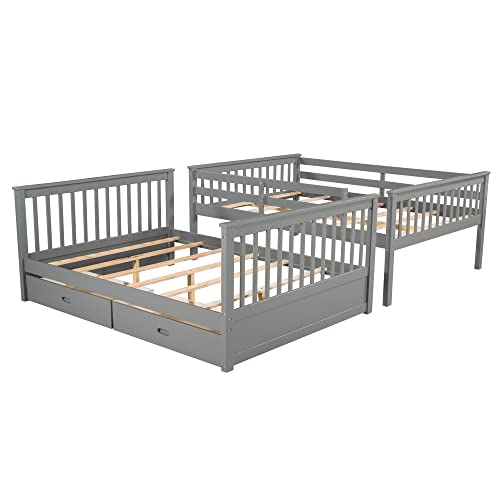 Twin Over Full Bunk Bed with Slide and Stairs for Kids I642