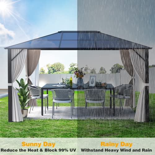 10x13 Hardtop Gazebo with Polycarbonate Double Roof, Aluminum Frame, Curtains and Netting S2701