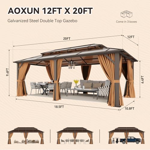 12x16 Hardtop Gazebo with Netting and Curtains for Patio K27275