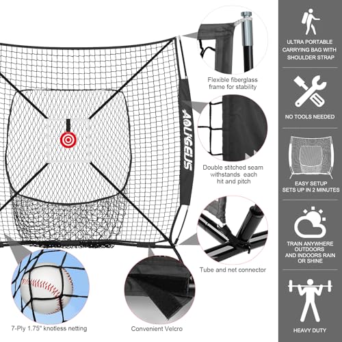 Baseball Softball Practice Net with Batting Tee and Strike Zone Target O4170