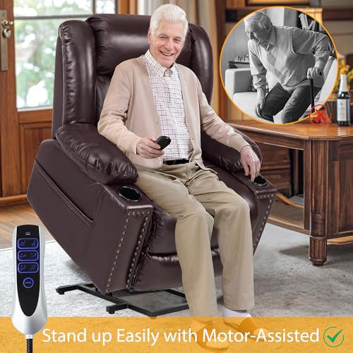 Large Power Lift Recliner Chair for Elderly with Heat and Massage, USB Port, Dark Brown O650