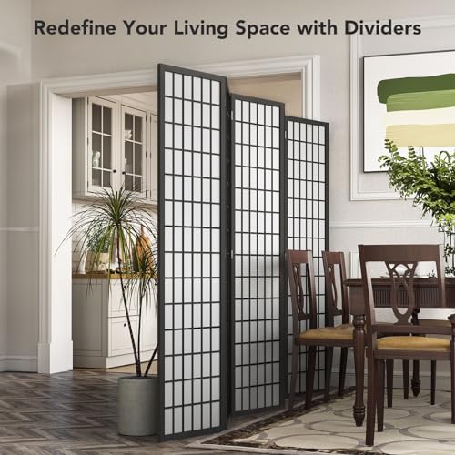6 Panel Folding Room Divider, Japanese Shoji Screen, 5.9 Ft, Natural T81976