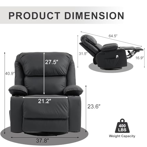 Massage Recliner Chair with Heat, Swivel Rocking, Cup Holders L468