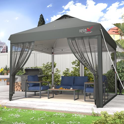 Pop Up Canopy Tent 10x10 with Mosquito Netting and Zipper Doors Q33413