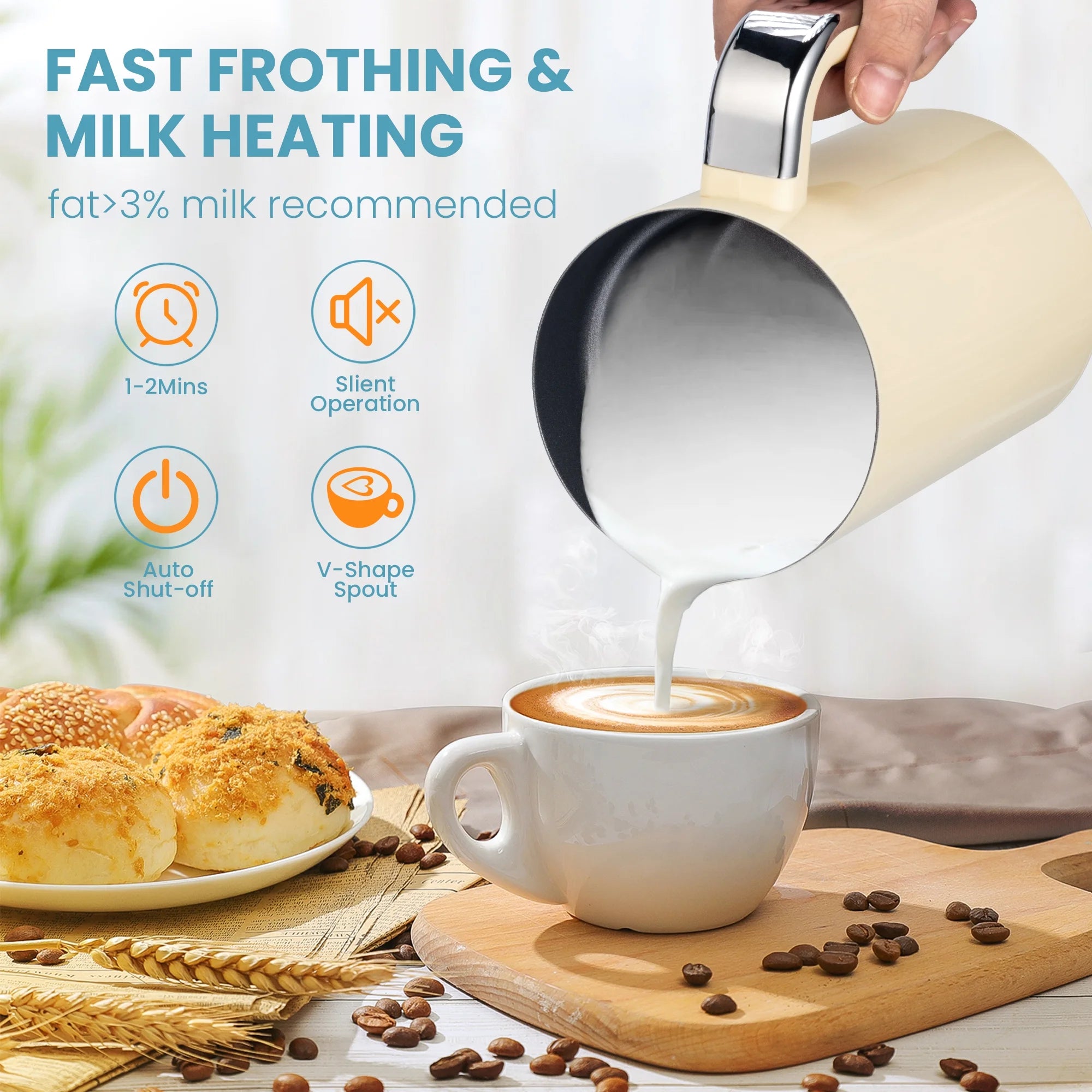 Electric Milk Frother and Steamer with 4 Settings for Coffee X708