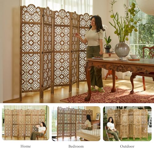 Wood Carved Room Divider 4 Panel Folding Partition Screen X503933