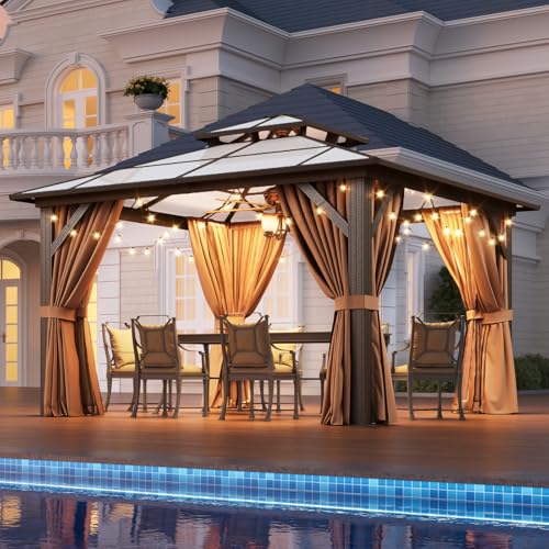 12x16 Hardtop Gazebo with Netting and Curtains for Patio K27275