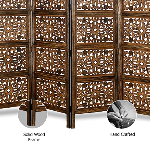 4 Panel Folding Wood Room Divider, Antique Brown, 72 x 80 P209