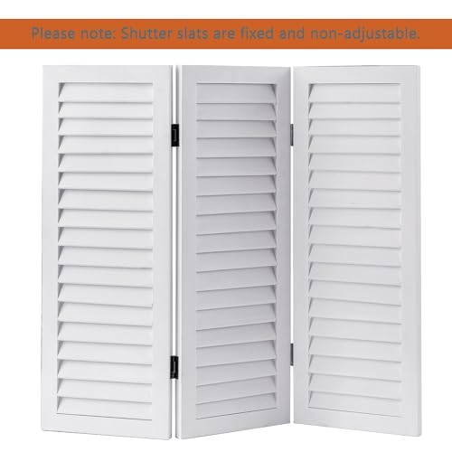 Wood Short Room Divider 3 Panel, 2.6 Ft Tall Folding Partition, White Freestanding Wall for Home Office O18628