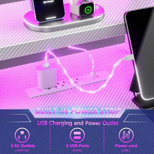 L Shaped Gaming Desk with Power Outlet and LED Lights Y52619