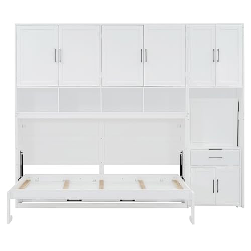 Twin Murphy Bed with Closet, Drawers & Desk, White Q211