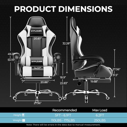 Gaming Chair with Footrest and Lumbar Support, Height Adjustable, Blue Y9034