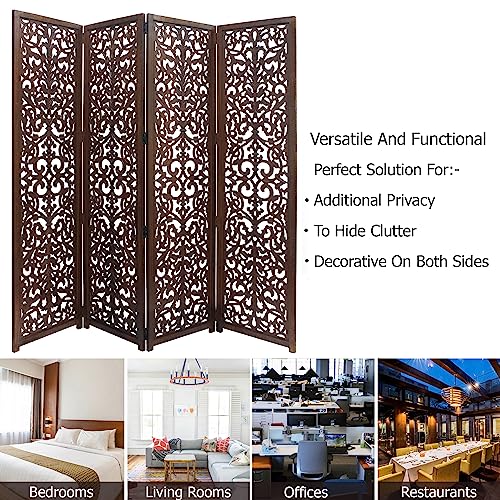 4 Panel Folding Wood Room Divider, Antique Brown, 72 x 80 P209