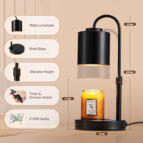 Candle Warmer Lamp with Timer, Dimmer, Adjustable Height for Jar Candles J305011