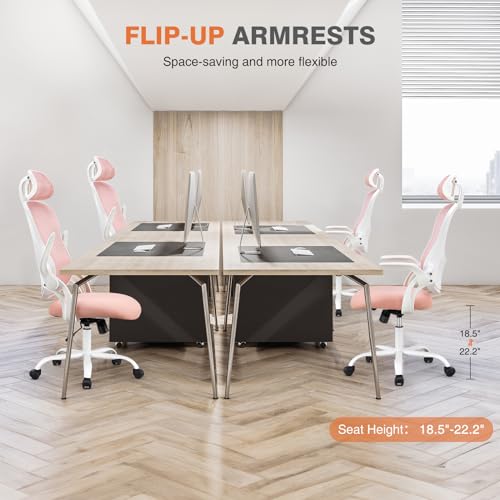 Ergonomic High-Back Mesh Rolling Desk Chair with Adjustable Headrest, Pink S9181