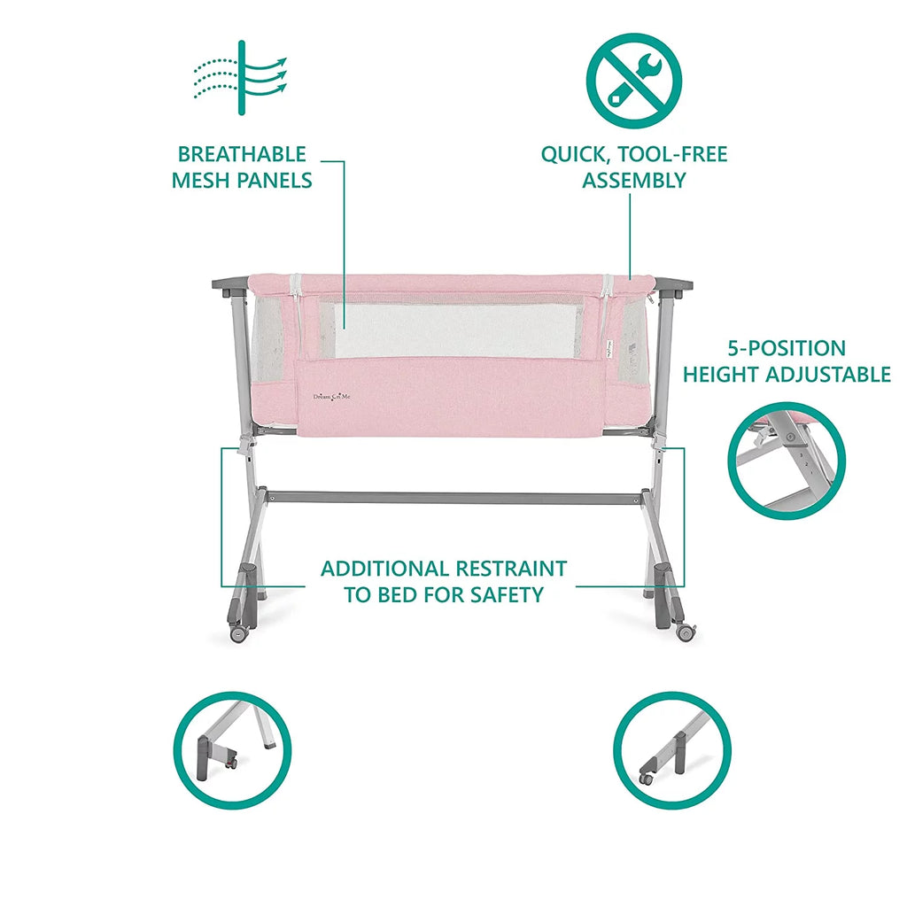 Pink Portable Baby Bassinet with Adjustable Height and Foldable Design J10330