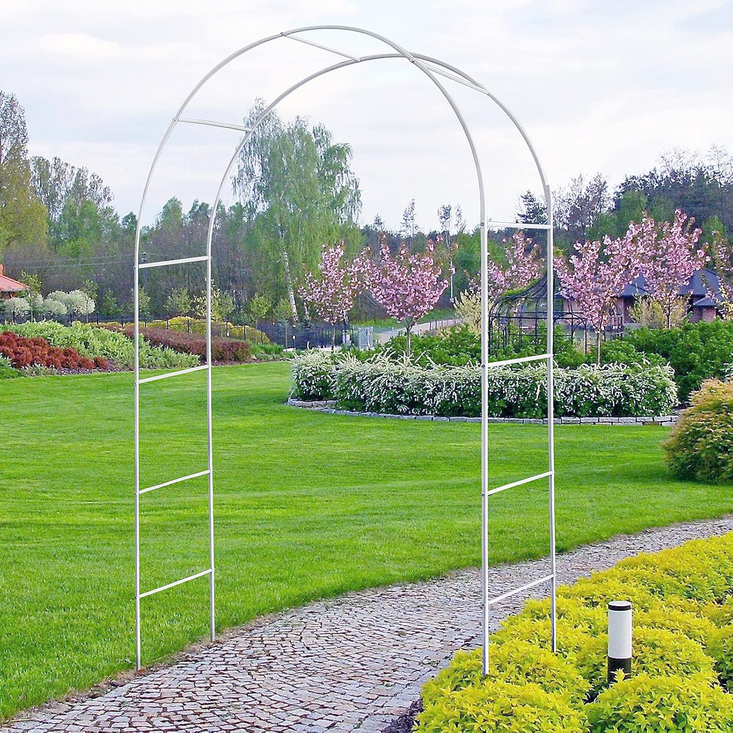 Steel Garden Arch Arbor Trellis for Climbing Plants, White R465403