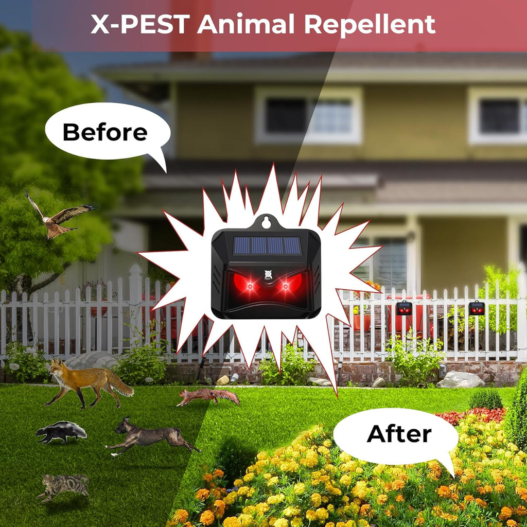 Solar Animal Repeller, Red LED Light Outdoor Deterrent for Garden Yard S60617