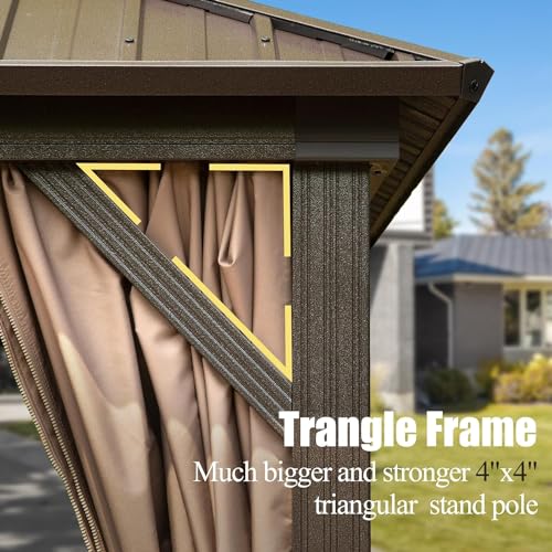 10 x 10 ft Hardtop Gazebo with Netting and Curtains, Galvanized Steel Roof for Patio K80436