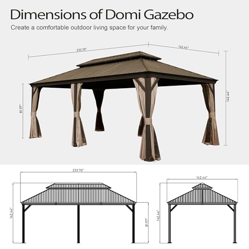 10 x 10 ft Hardtop Gazebo with Netting and Curtains, Galvanized Steel Roof for Patio K80436