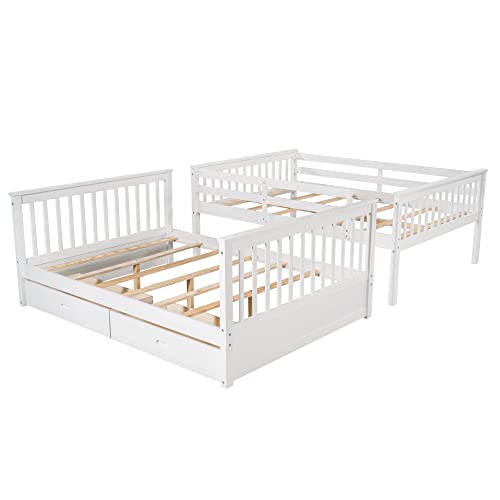Twin Over Full Bunk Bed with Slide and Stairs for Kids I642