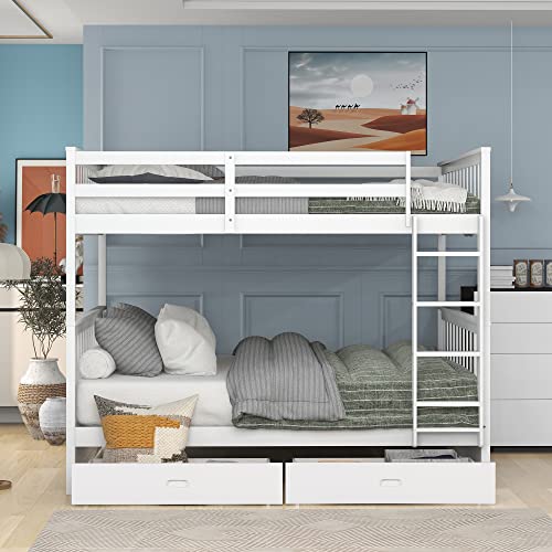Twin Over Full Bunk Bed with Slide and Stairs for Kids I642