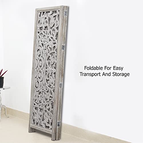 4 Panel Folding Wood Room Divider, Antique Brown, 72 x 80 P209