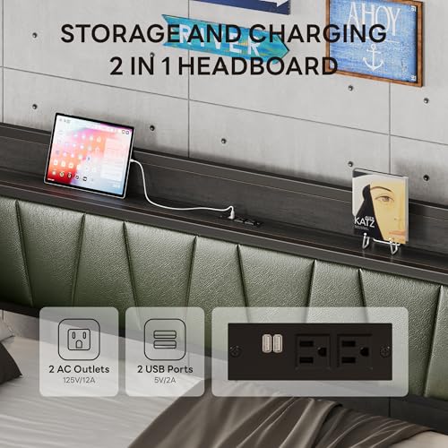 Daybed with Trundle Bed, Twin Bed Frame with Storage Headboard and Charging Station, Grey S3738