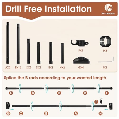 Room Divider Curtain Rod, No Drilling, Adjustable 4-10ft Height, Black N802525