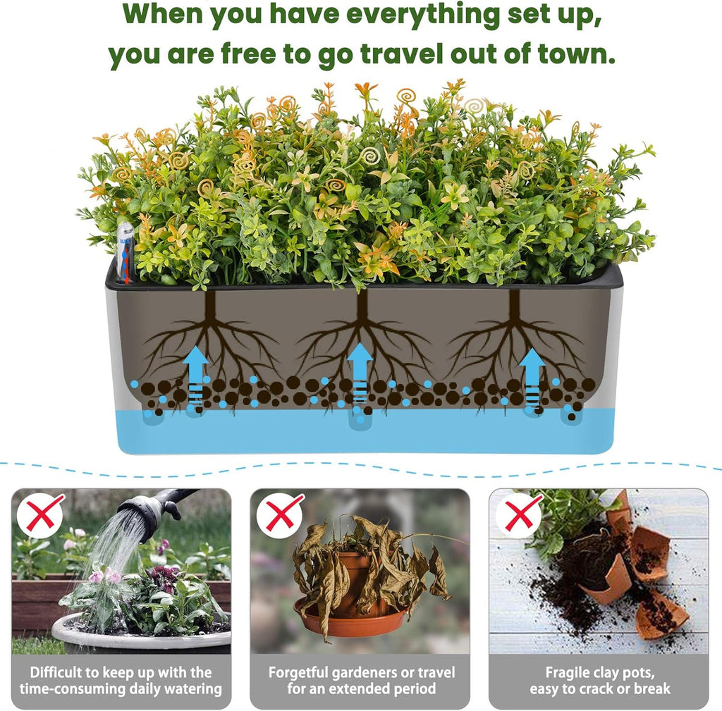 Self-Watering Rectangular Planters for Indoor Plants, 2-Pack D42200