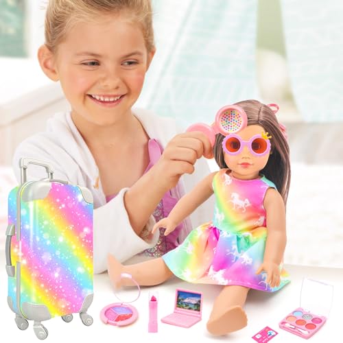 18 Inch Doll Travel Set with Suitcase, Dress, and Accessories B481