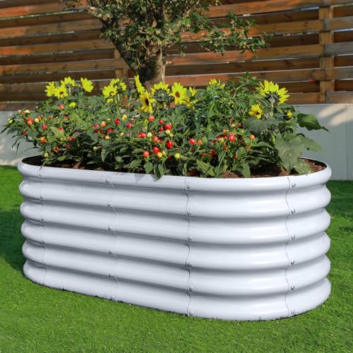 Galvanized Raised Garden Bed Kit 4x2x1.5ft Oval Metal Planter Box for Vegetables Outdoor V57489