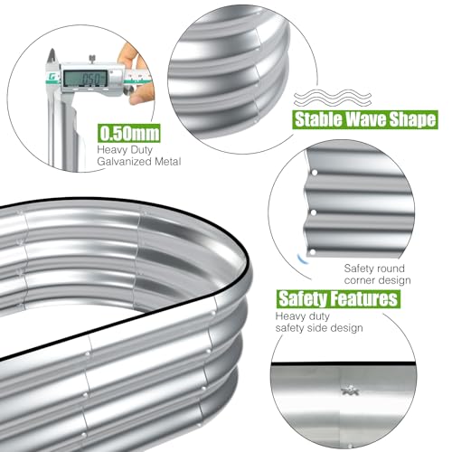 Galvanized Raised Garden Bed, 4x2x1ft Oval Metal Planter Box for Outdoor Plants Vegetables X93266