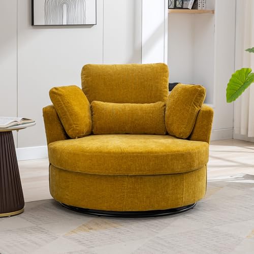 Oversized Swivel Barrel Chair with Ottoman, Chenille, Beige M813