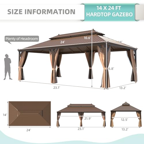 12x16 ft Hardtop Gazebo with Double Roof, Curtains and Netting T94173