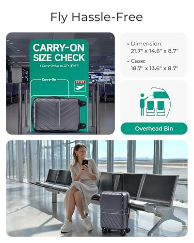 Carry On Luggage 22x14x9 with TSA Lock, Hardside Spinner Suitcase 20 Inch J7440