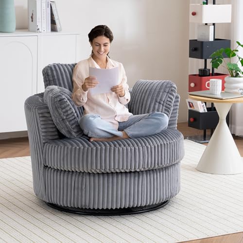 Round Swivel Barrel Chair with Ottoman for Living Room Bedroom G375183
