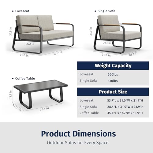 4-Piece Outdoor Patio Furniture Set with Sofa and Tempered Glass Table B6490