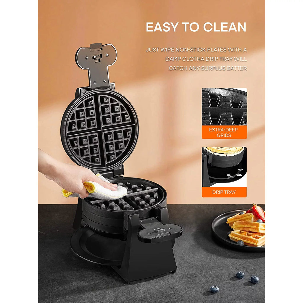 180° Flip Belgian Double Waffle Maker, 8-Slice Nonstick, Removable Drip Tray C447042