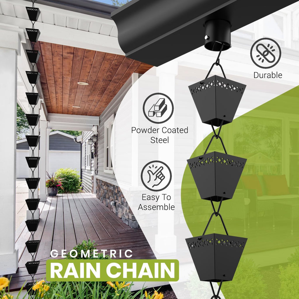 Rain Chain Kit with Adapter and Extension, 10 ft, Black Powder Coated X2236