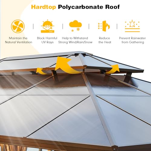 10x13 Hardtop Gazebo with Polycarbonate Double Roof, Aluminum Frame, Curtains and Netting S2701